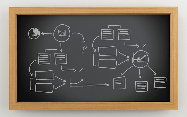 Pizarra 3d con dibujo de negocios.