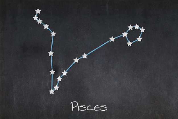 Pizarra con la constelación de Piscis dibujada en el medio