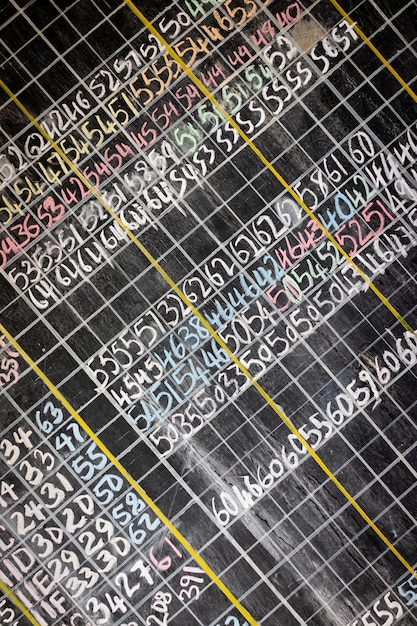 Pizarra escolar con números escritos en líneas