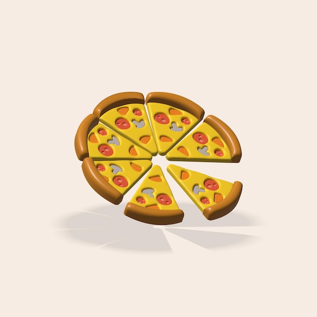 Pizza 3D-Illustration Pizzastück 3D-Symbol