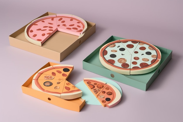 Pizza 3D-Modell, ausgefallenes 3D-Modell aus Papierschnittkunst