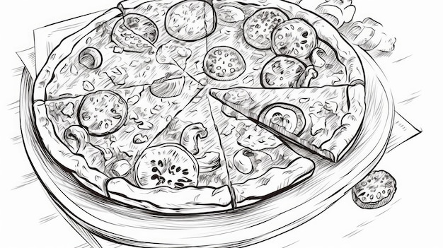 Foto pizza en aldi y libro para colorear ilustración