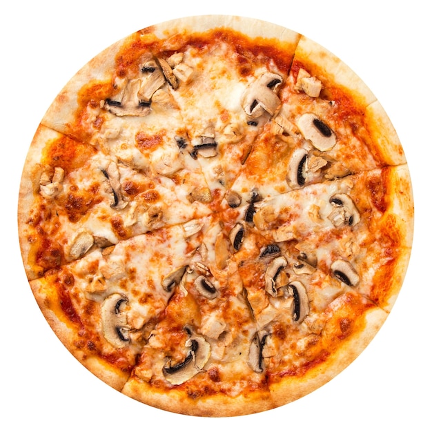 Pizza assada isolada com cogumelos e queijo