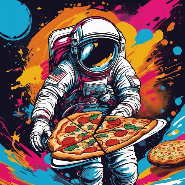 Foto pizza de astronauta en el cosmos creada con software generativo de ia