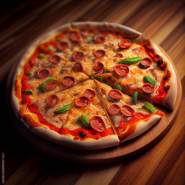 Pizza auf Holzbrett Illustration Generative KI