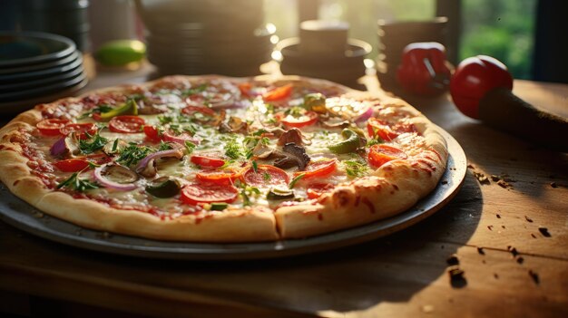 una pizza en una bandeja