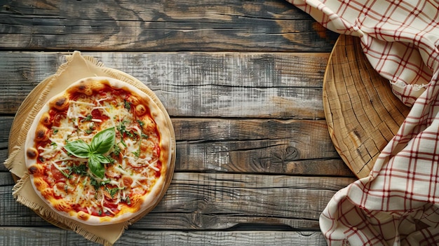 Pizza-Brett und Serviette auf Holz-Tisch-Mockup