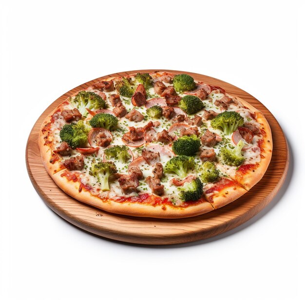 Foto pizza con brócoli y salchichas