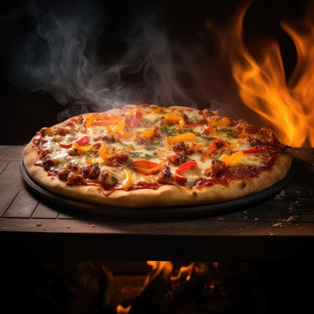 Pizza caliente recién sacada del horno