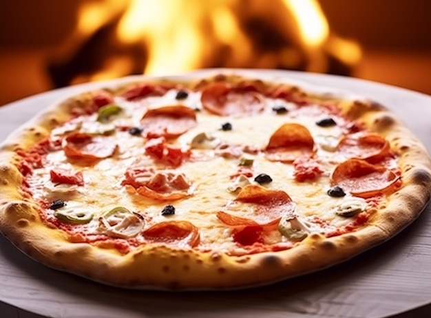 Pizza capricciosa caseira com fogo no forno entrega on-line de pizzaria take away e fast food italiano pós-processado generativo ai