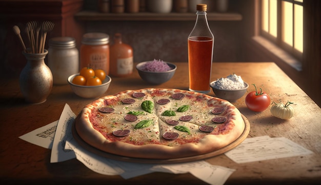 Pizza Capricciosa en rodajas fondo oscuro Cocina tradicional italiana AI generado