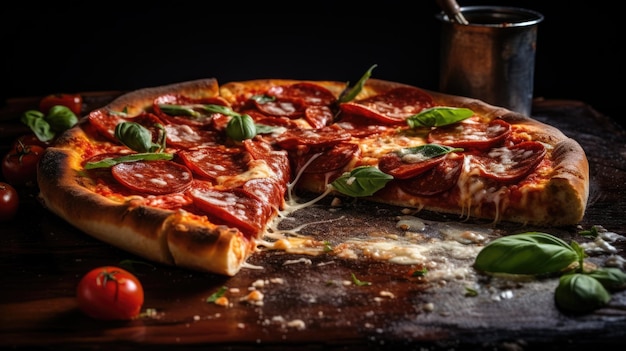 Pizza caseira fresca na mesa de madeira