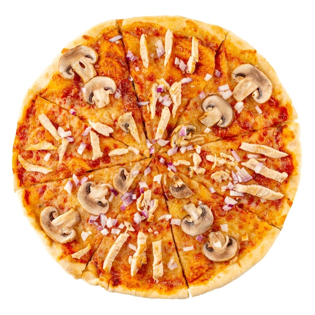 Pizza de champiñones aislados con pollo