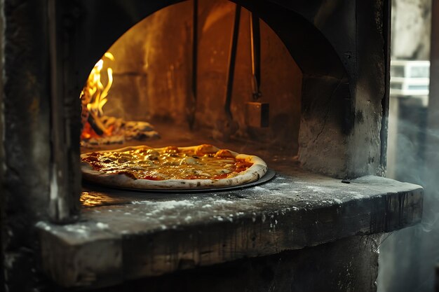 Una pizza cocinada en un horno