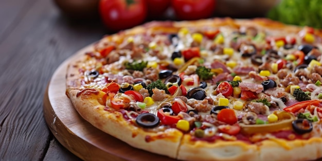 pizza com carne e queijo e legumes IA generativa