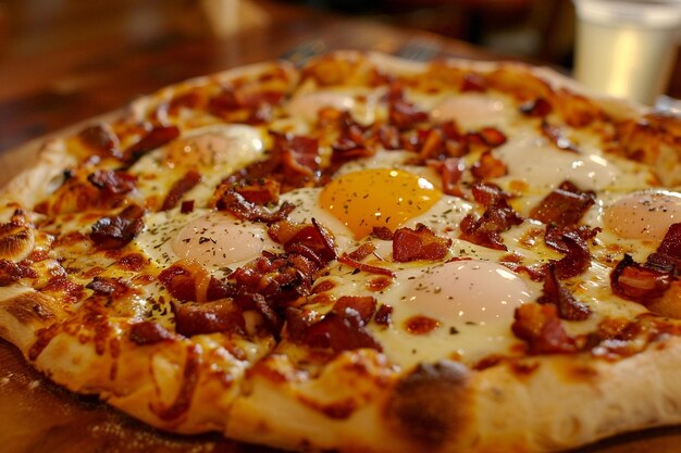 Foto pizza com ovo e bacon.