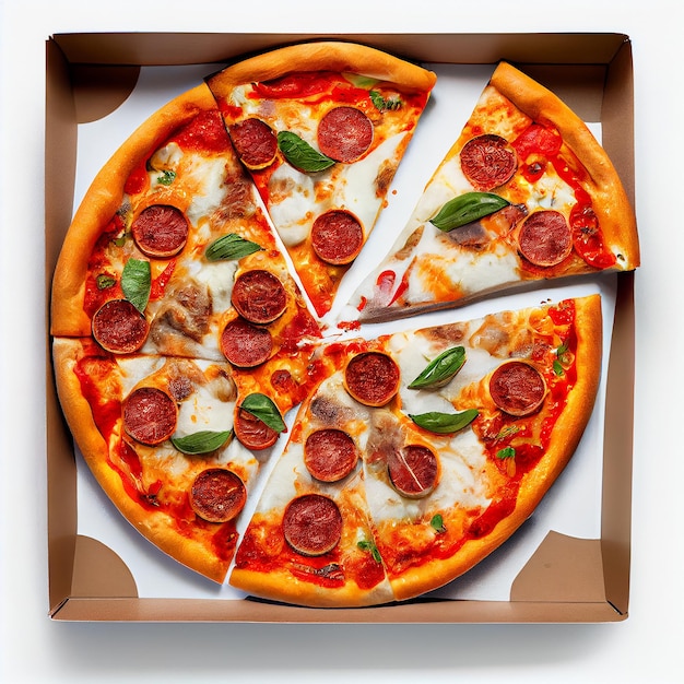 Pizza com pepperoni em uma caixa Ilustração Generative AI