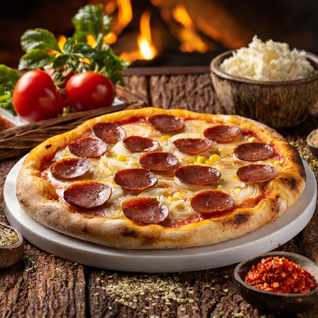 Foto pizza com pepperoni pizza de calabresa