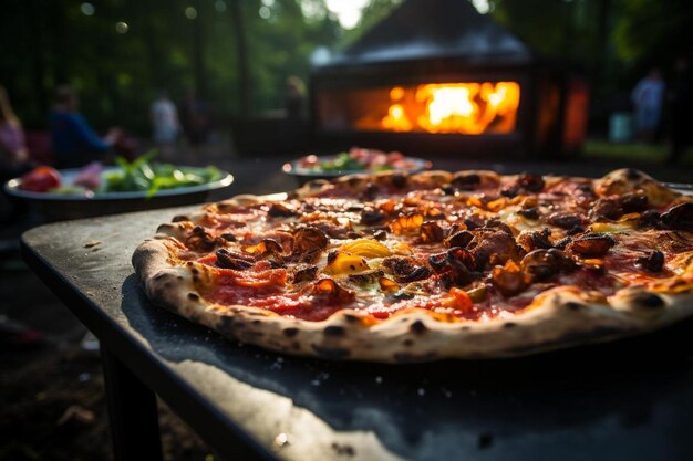 Foto la pizza se comparte en una barbacoa comunitaria mejor fotografía de fotos de pizza