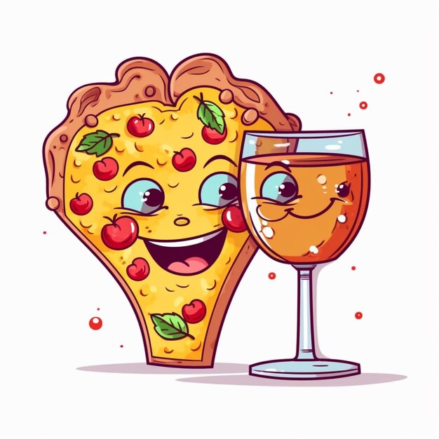 Pizza y una copa de vino.