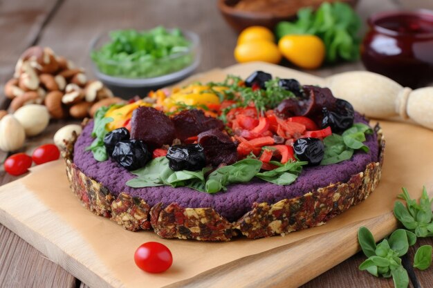 Foto pizza de corteza de coliflor vegana cruda y plan de dieta sin gluten creado con ai generativa