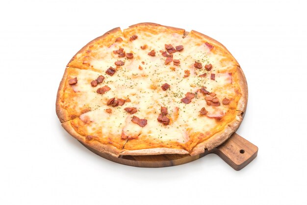 Foto pizza de bacon e queijo