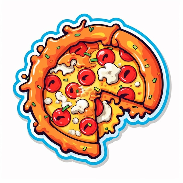 Foto pizza de desenho animado com fatias cortadas generativa ai