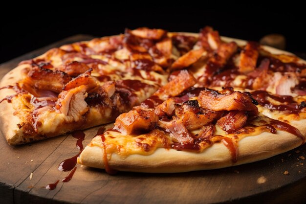 Foto pizza de frango e bacon com molho de frango grelhado e bacon crocante