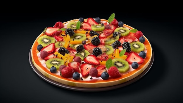 Pizza de melancia com vários fruts Generative ai