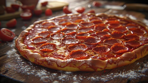 Foto pizza de pepperoni caseira quente pronta para comer