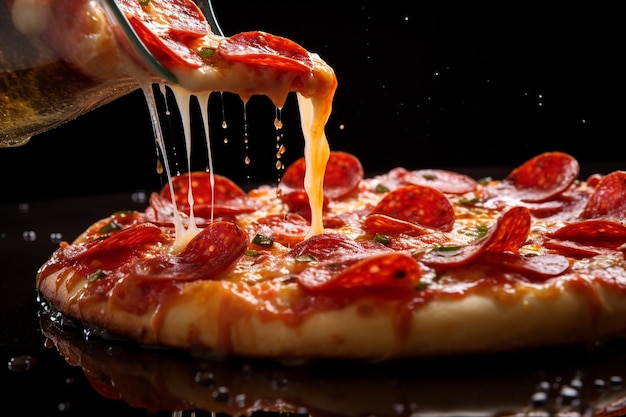 Foto pizza de pepperoni com uma pitada de pimenta preta triturada