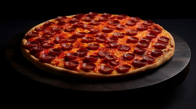 pizza de pepperoni na mesa preta