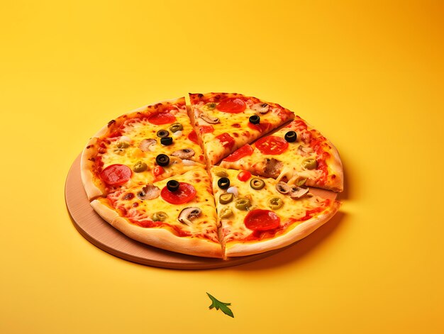 Foto pizza deliciosa com fundo amarelo