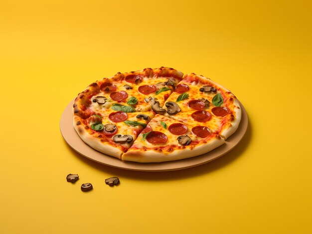 Foto pizza deliciosa com fundo amarelo