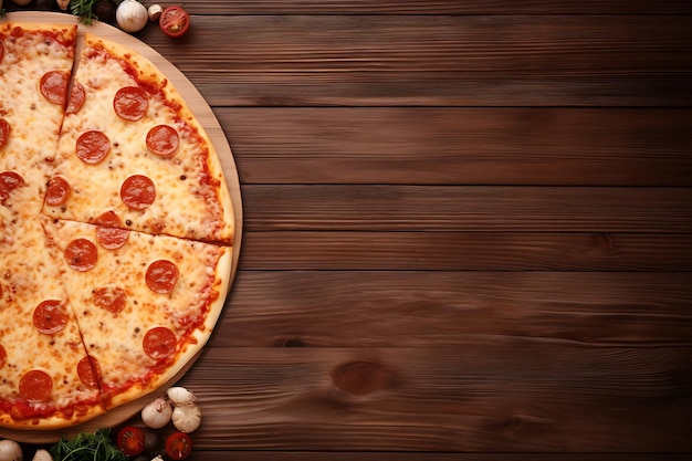 Foto pizza deliciosa em uma mesa de madeira