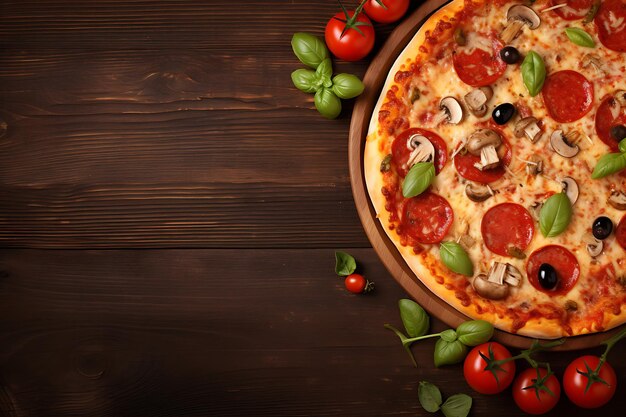Foto pizza deliciosa em uma mesa de madeira