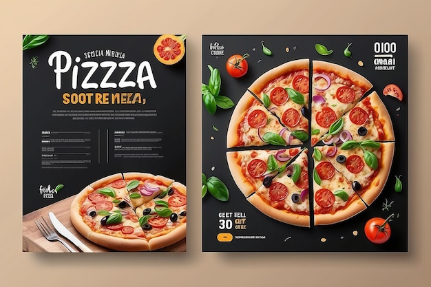 Pizza design de postagem em redes sociais Design de alimentos para restaurantes e hotéis Anúncio de pizza saudável e com queijo