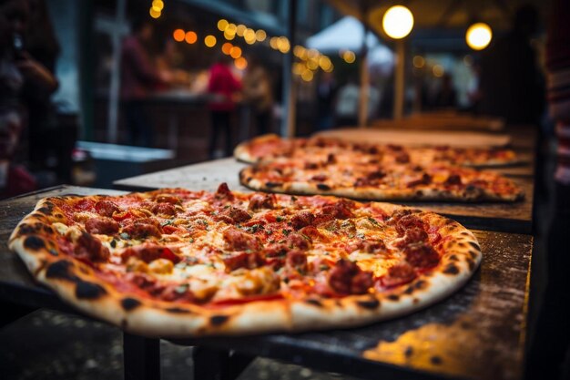 Pizza, die auf einem Gastronomiefestival serviert wird Beste Pizza-Bildfotografie