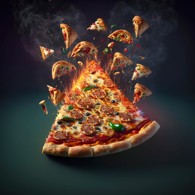Pizza, die Sie auf eine Reise mitnimmt: Lassen Sie sich von dieser fliegenden Köstlichkeit in den Geschmackshimmel entführen, der mit generativer KI-Technologie erstellt wurde