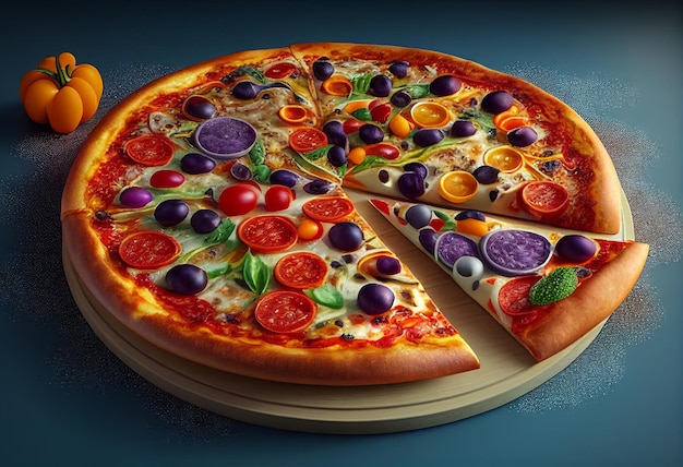 Una pizza con diferentes ingredientes y mucho queso.