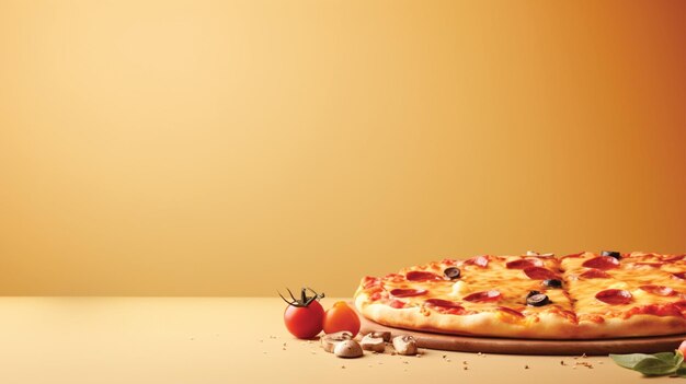 Foto pizza em fundo de cor suave com espaço de cópia