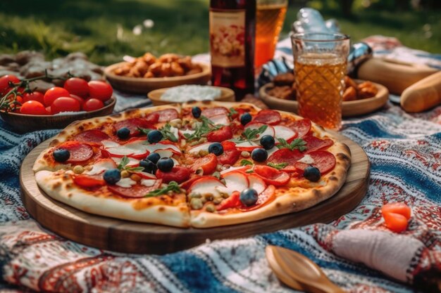 Pizza em piquenique ao ar livre AI