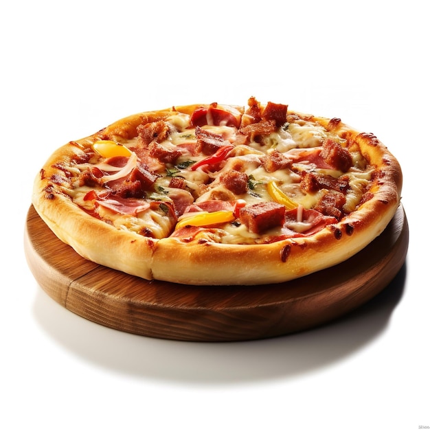 pizza em uma placa de madeira com queijo e calabresa ai generativa