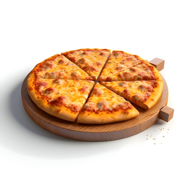 Pizza em uma placa de madeira isolada em um fundo branco