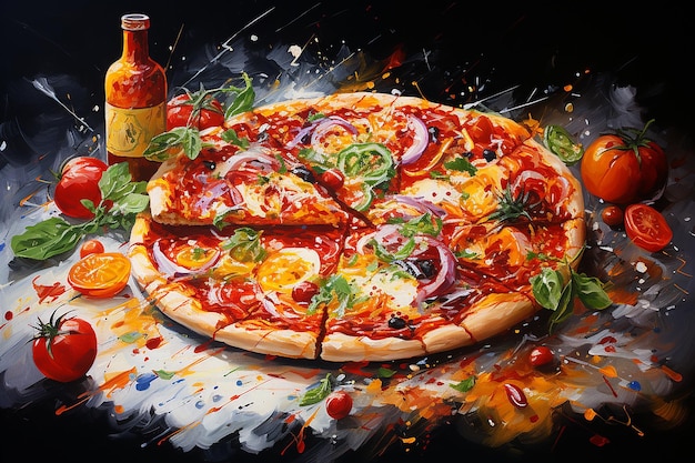 Pizza entera con colores italianos por un lado y sabores rusos por el otro