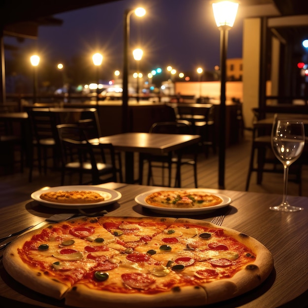 Foto pizza en un entorno rústico cita noche romántica