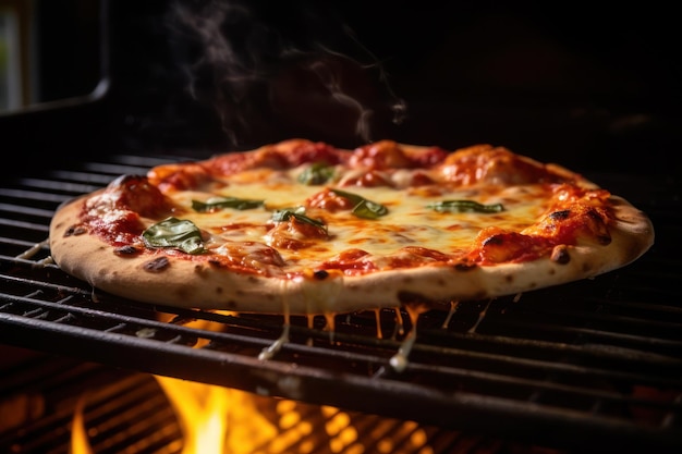 Una pizza está siendo cocinada en un horno