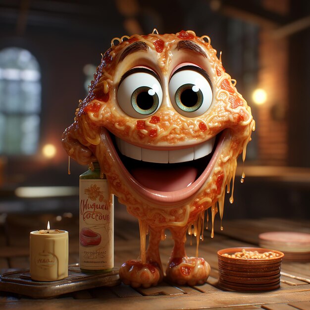 Una pizza feliz al estilo de los dibujos animados de Pixar