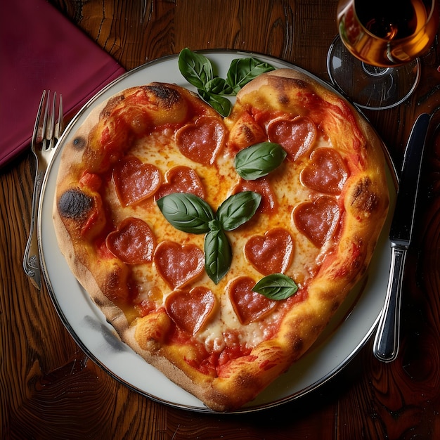 pizza en forma de corazón en una pizzería gourmet