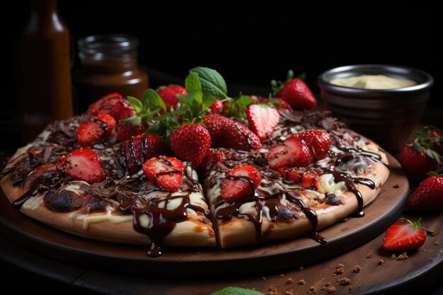 Foto pizza con fresas y chocolate